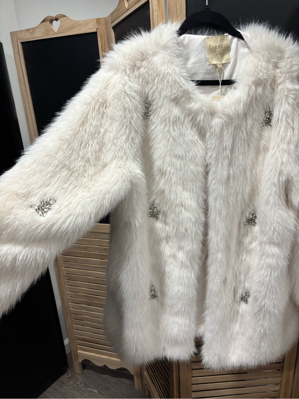 Luxury Cream Faux Fur Teddy Jacket with Jeweled Closures - Picture 4 of 8